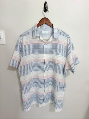 Onia Men's Striped Linen Blend Short Sleeve Camp Shirt